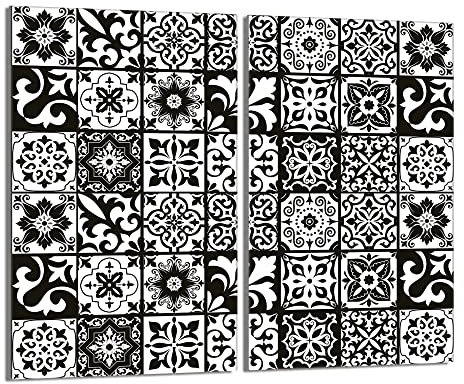 Herdabdeckplatten 2 Teilig 2x30x52 cm Ceranfeldabdeckung Küche Elektroherd Induktion Herdschutz Spritzschutz Glasplatte Schneidebrett, Mosaik Stück