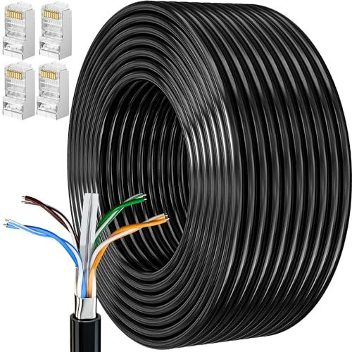 MEIPEK LAN Kabel 20 Meter Cat 6, Netzwerkkabel 20m High Speed, 1Gbps 250MHz Installationskabel Patchkabel, Schwarz Ethernetkabel FTP 23AWG, Wlan Wifi Kabel Geschirmt Rj45 Internetkabel