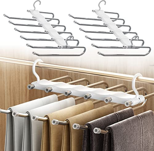 Sternstunde hosenbügel kleiderbügel platzsparend 2 Stück rutschfest Faltbare Multi Bügel für Hosen, Schals, Jeans, Kleidung, Handtücher（Weiß mit 12 Clips）