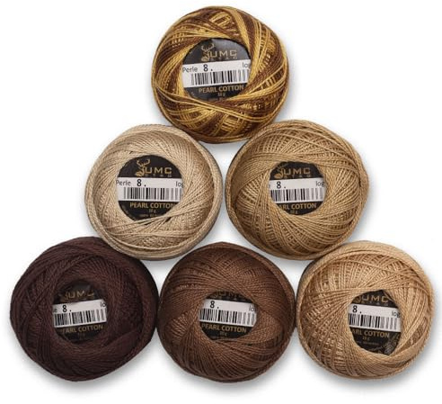 UMC STAG 6 Balls Premium Pearl Cotton Embroidery Thread Size 8 | 100% Egyptian Cotton Crochet Yarn | Cross Stitch Embroidery Yarn | Oeko TEX Certified | 10 Grams per Ball (Brown Tones)