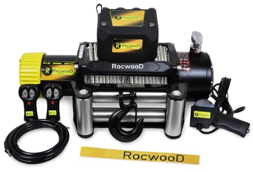 RocwooD Electric Winch 13500lbs 12V Steel Cable Heavy Duty Fairlead Wireless Remote Control Including Mounting Holes & Wireless Remotes Offroad Heavy Duty