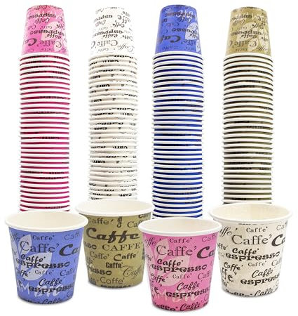 COFFISANO 200 vasos de café de 75 ml • Vasos desechables de 2,5 oz de papel reciclable de colores desechables para restaurantes, oficinas, llevar, bares • Apto para bebidas calientes, expreso, té,