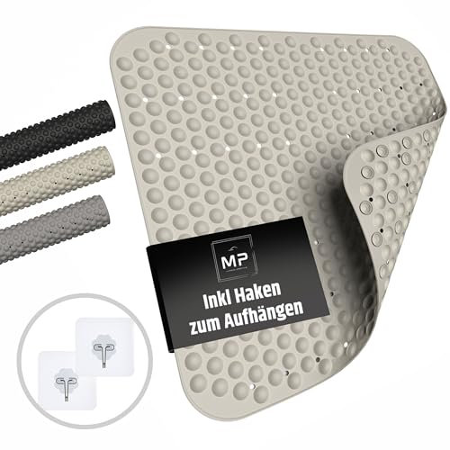 MP Living® Antirutschmatte Dusche – 53x53 cm Duschmatte aus TPE – 100 % BPA-frei, rutschfest & hygienisch – für Sensible Haut – inkl. 2 Haken – maschinenwaschbar & schimmelresistent