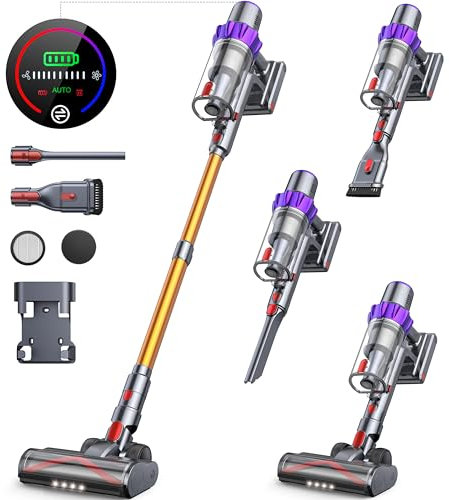 Cordless Vacuum Cleaner, 450W 38000pa Stick Vacuum with Touch Screen, Up to 55 Mins Runtime, Self-Standing Vacuum with Auto Mode, 1.5L LED Lightweight Vacuums for Hardwood Floor Carpet Car Pet Hair
