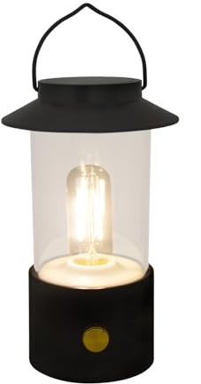 Idena 50125 - LED Campinglaterne in Schwarz, Bateriebetrieben und Kabellos, Lampe für Innen- und Außen, dimmbar, ca. 19 cm, tragbare Leuchte