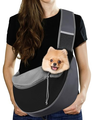 Pawaboo Zaino per Cani e Gatti, Contenitori da Trasporto per Cani, Trasportino da Passeggio con Cordino Regolabile, in Rete Traspirante e Comoda Tracolla, con Tasche, Taglia L, Grigio Scuro + Nero