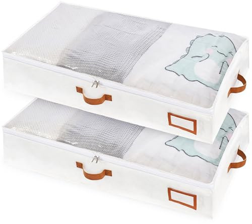 MEKOTRIN Contenitori Sottoletto Confezione, 2PCS Scatole Pieghevoli Porta Vestiti con Con Finestra di Osservazione e Maniglia, per Armadi e Contenitori per Abbigliamento Coperte Piumoni, 85x45x15cm
