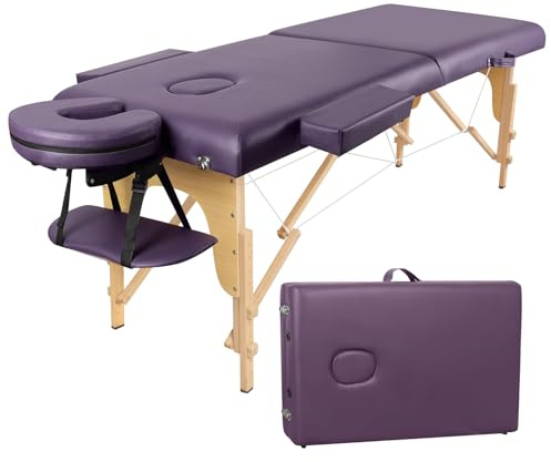 Higliocas Camilla de masaje plegable para cosméticos: mesa de masaje de madera de 2 zonas, mesa de masaje móvil, banco de masaje para fisioterapia y tatuaje