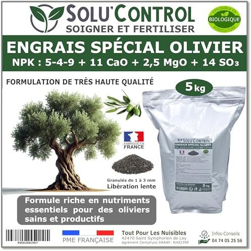 ENGRAIS Spécial OLIVIER 5 kg - SoluControl - Formulation haute qualité Organo-Minerale - NPK 5-4-9 - Utilisable en Agriculture BIOLOGIQUE