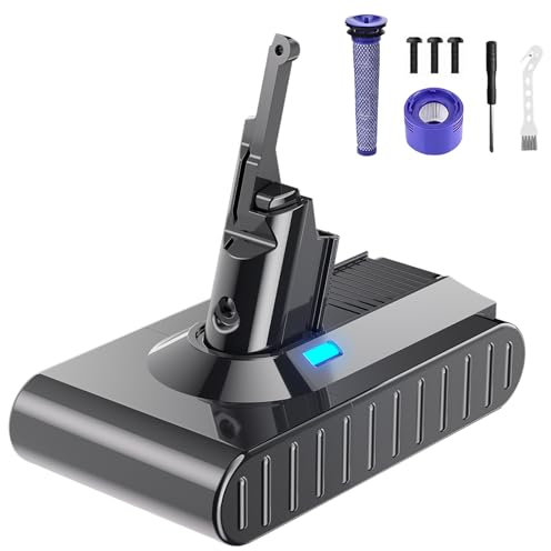 V8 Akku 6000mAh, Powtree Ersatzakku für Dyson SV10 Kompatibel für Dyson V8 Absolute Animal Fluffy Motörhead Exclusive Handstaubsauger (2 Filter + 1 Schraubendreher + 3 Schrauben + 1 Bürste)