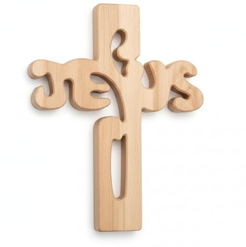 Kall present presentidé – väggkors Jesus av bokträ, äkta trä, naturoljat, kors, krucifix för väggen, 18 cm, modern