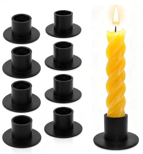 FLOWERUN Lot de 8 Bougeoir Noir, Porte-Cierge Métallique pour Bougies Longues, Décoration Moderne pour Salon, Salle À Manger Et Mariage (Noir)