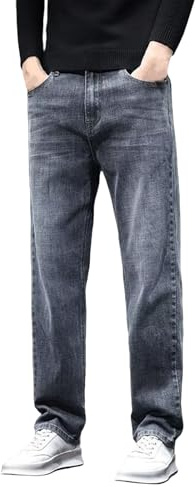 Generisch Pantaloni da uomo in denim slim fit, pantaloni da uomo a vita bassa, pantaloni in denim a gamba dritta, jeans monocromatici, pantaloni in denim elasticizzati monocromatici, lavaggi