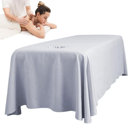 Massagesänglakan, 289 x 180 cm andningsbar massagestädskjol med ansiktshål, tvättbart återanvändbart skönhetssängöverdrag, spaskydd för salong, ljusgrå, juldekorer