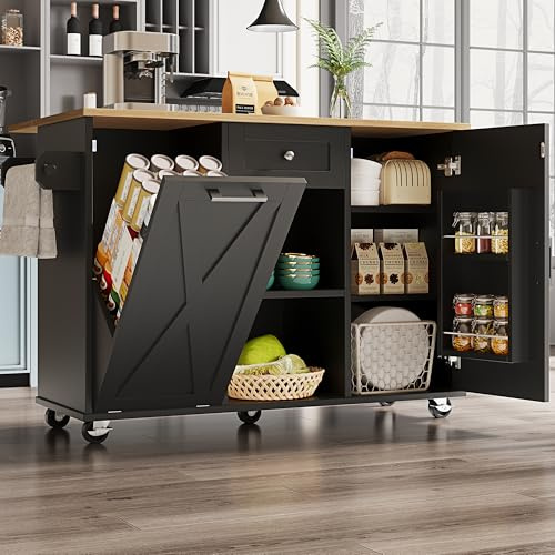 YAIXBNG Moderna isola da cucina, armadietto da cucina per bidoni della spazzatura, armadio a buffet, tavolo da pranzo multifunzionale con spazio di archiviazione, carrello da pranzo con mensole per