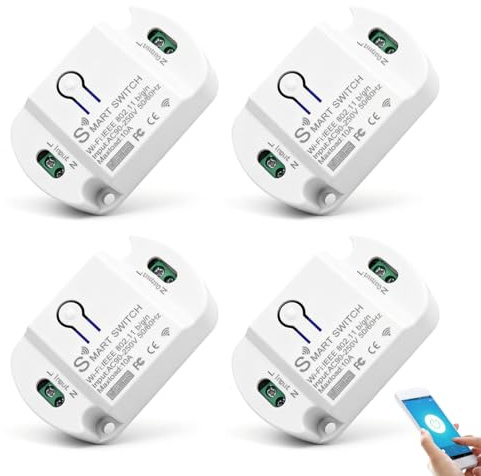 4 interruptores de luz inteligentes, interruptor de luz WiFi, interruptor de luz Alexa, módulo de interruptor wifi, mini interruptor inteligente para bricolaje inalámbrico para hogar inteligente y