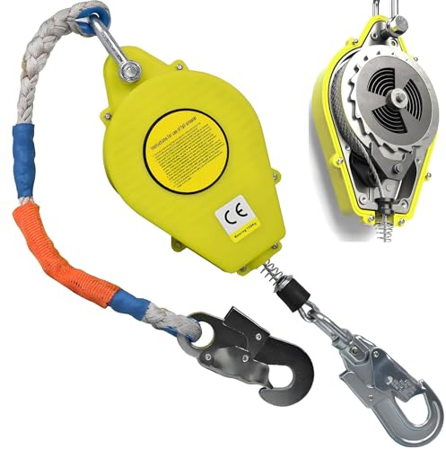 Dispositivo Anticaidas Retractil, Anticaidas Retractil Seguridad Homologado 10m/15m/20m con Gancho Autoblocante, Linea de Vida Retractil para Techado y Construcción, Carga:150kg (Amarillo, 10m)