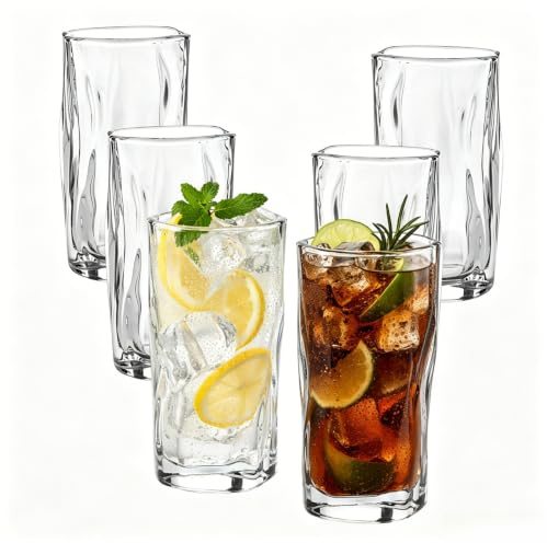 Generisch Vattenglas, kristallglas, 6-pack, 275 ml, saftglas, cocktailglas, vågdesign, ölglas, perfekt för kalla drycker, diskmaskinssäker