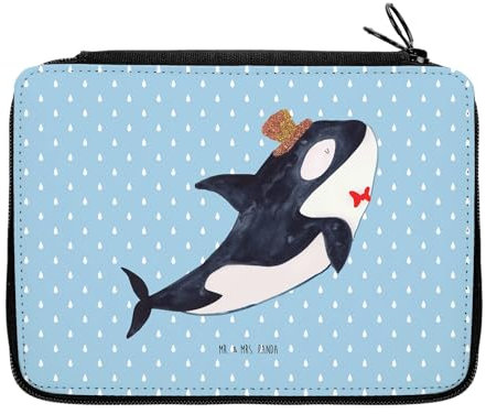 Mr. & Mrs. Panda Federmappe Orca Zylinder - Geschenk, Federmappe Einschulung, Geburtstag, Fest, Fete, Kind, Meer, Glitzer, Schüler, Kinder