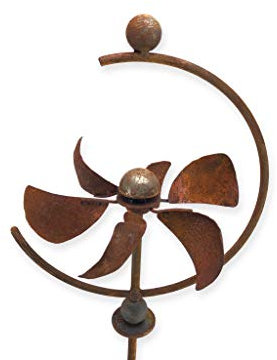 Metall Windrad 'Halbkreis' - massives Windspiel Windmühle für den Garten - wetterfest und standfest - mit bestem Kugellager - aus Vollmetall mit Edelrost-Patina – Höhe 140 cm