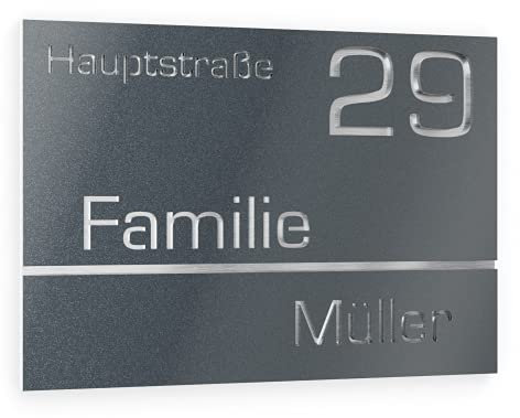Graviers Design Numero civico personalizzabile in vetro acrilico + acciaio inox V2A 160 x 110 mm metallizzato, Resistente alle intemperie, Antiruggine, Targa per porta d’ingresso, Made in Germany