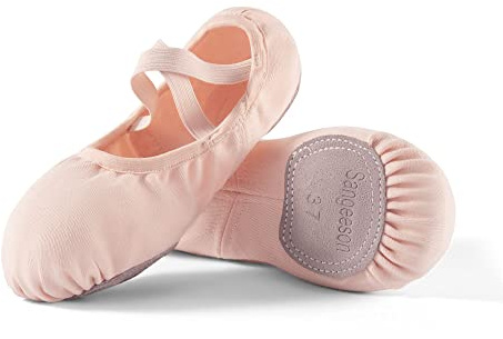 Dance Women's Ballet Shoes Stretch Canvas Dance Slippers Split Sole for Girls/Adult, Size 6.5, Pink