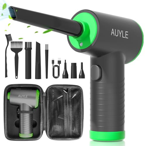 Elektrische Staubgebläse Druckluftspray für PC Reinigungsset-AUYLE 3-Gang Air Duster Luftdruckspray mit 7600mah Akku,Reinigungsbürste und Type-C Schnellladung für Laptop,Tastatur,Auto,Bürogeräte,Sofa