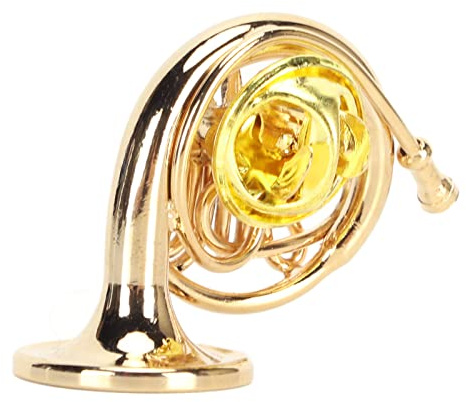 Retro broschstift med förvaringslåda, gyllene miniatyrer, franska hornformade laplar, broschstift, mässing, minimusikinstrument, brosch med förvaringslåda, Plast
