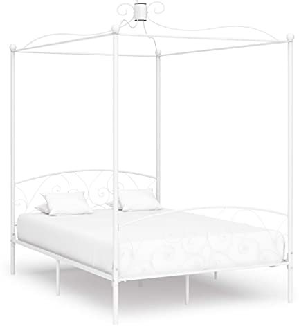 BaraSh Himmelbett-Gestell Weiß Metall 140 x 200 cm Himmelstange Klemmen Betthimmel Stange Himmelbett Gestell Moskitonetz Halterung Bett