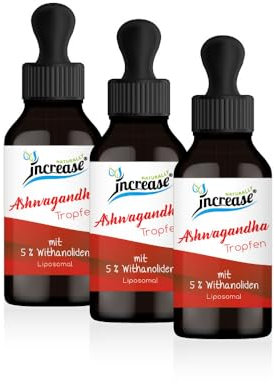 Liposomal Ashwagandha Gotas de alta dosis de 3 unidades – Materia prima de marca premium KSM-66 – 2000 mg Ashwagandha por dosis diaria (180.000 mg en 3 botellas) – con 5% de Withanoliden – Aceite ceto