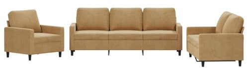 vidaXL Soffgrupp med dynor 3 delar brun sammet, soffa, loungesoffa, klädda soffor, soffor, klädd soffa, vardagsrumssoffa, vardagsrumssoffor