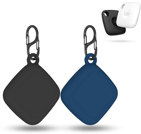 FGERWZ [2 Pack] Silicon Case for Tile Mate 2022 Tracker with Keychains, Tile Mate Holder Anti Lost Hidden Full Cover, Waterproof Tile Mate Case for Keys, Bags, Cat Dog Collar Holder (Black+Blue)