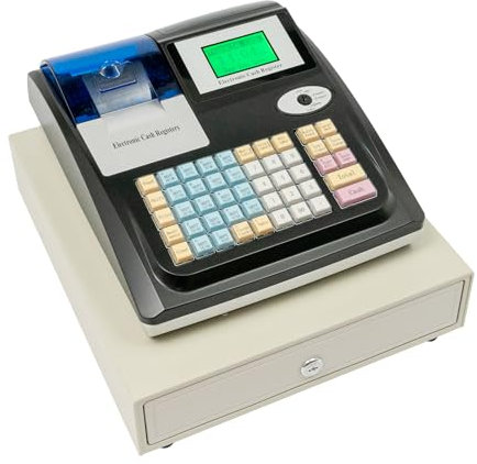 Elektronische Kasse Registrierkasse Gastronomie Einzelhandel Kassensystem Solide Kassenschublade Von Mit 48 Tasten 40W Digitalanzeige Ausgestattet für den Handel,Registrierkasse für Kleinunternehmen