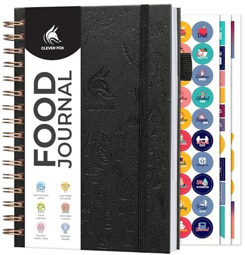 Clever Fox Food Journal Spiral - Daglig matdagbok, måltidsförberedande planerare för att spåra kalorier och näringsämnen, viktminskningsspårare anteckningsbok (svart)