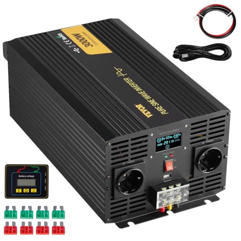 VEVOR Invertitore a Onda Sinusoidale Pura, 3000 W Invertitore di Potenza, DC 24 V a AC 230 V Invertitore per Auto con Schermo LCD Porta USB, Telecomando, per Camper Sistema Solare Viaggio Campeggio