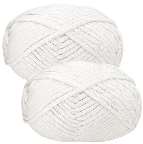 Tjockt bomullsullgarn för nybörjare – 2 x 50 g, vitt, amigurumi-garn, lätt virkat startkit