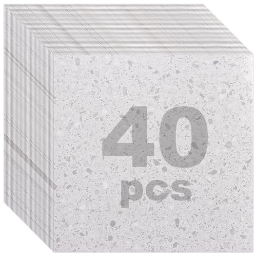 DAJAVE 40 rivestimenti per pavimenti in PVC, effetto cemento, 30x30 cm autoadesivi, effetto cemento, piastrelle in vinile, impermeabili, soggiorno (Marmo bianco)