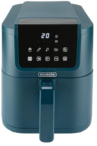 BOURGINI Air Fryer avec Revêtement Céramique Pro, Sans Substances Nocives (sans PFAS, C6, PFHxA, PTFE, PFOA et BPA), pour un foyer sans polluants éternels (Bleue - 5 Litres)
