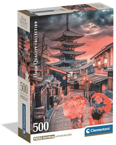 Clementoni Puzzle Collection - Evening In Kyoto 500 Stücke, Compact Box - Puzzle für Erwachsene 14-99 Jahre, Geschenk für Mann und Frau, Stadt, Japan, Kyoto, Made in Italy, 35599