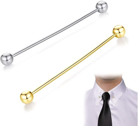 Hezhou Barra Broche de Cuello de Camisa Pin de Corbata Clip Metal de Plata Camisa Corbata Pins Clip Alfiler De Cuello De Camisa Clip De Corbata Con Cadenas para Camisa Hombres (F)