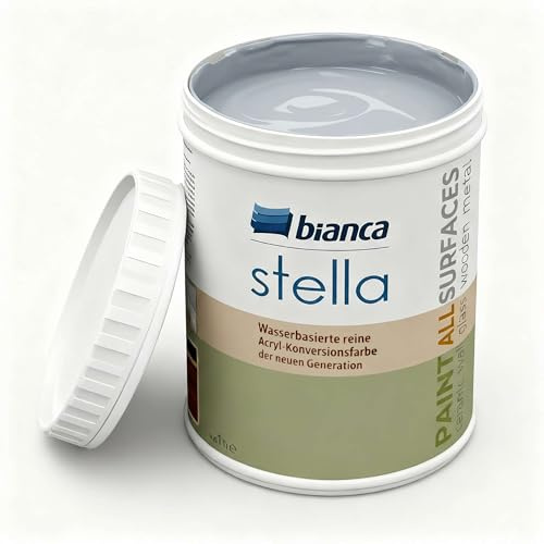 Bianca Stella Pintura para muebles premium sin lijado para cocina y baño, Gris niebla, Brillante, 1000ml, a base de agua, pintura acrílica para todas las superficies, madera, azulejos, metal