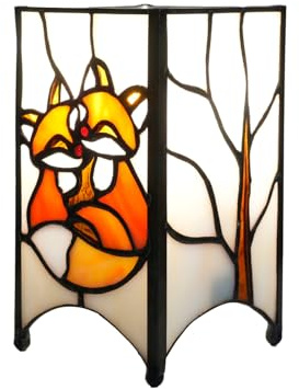 NUODITOS Zorros Naranja Animal Luz de Noche Pequeña Lámpara de Mesa de Vidriera Estilo Tiffany para Decoración del Hogar Niños Niñas Regalos