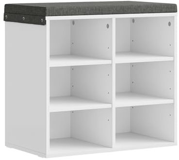 WOLTU Schuhbank weiß, Schuhregal mit Sitzbank 6 Fächern, Garderobenbank für Schuhaufbewahrung, für Eingangsbereich Flur, aus Holzwerkstoff mit Furnier, 51,6x30x48,5 cm