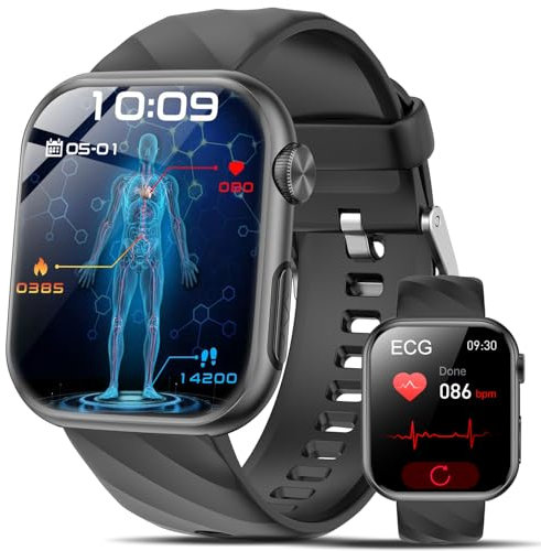 Lgnitek Smartwatch Herren Damen EKG+HRV/ΒΙυtzυcker/BMI/Harnsäure, 1.97'' AMOLED Gesundheitsuhr mit Telefonfunktion, SOS-Notruf, 24H Herzfrequenz/SpO2/ΒΙυtdrυck Schlafmonitor Fitnessuhr für Android/iOS