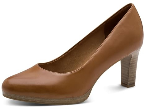 Tamaris Damen Pumps mit Blockabsatz Leder, braun, 40 EU