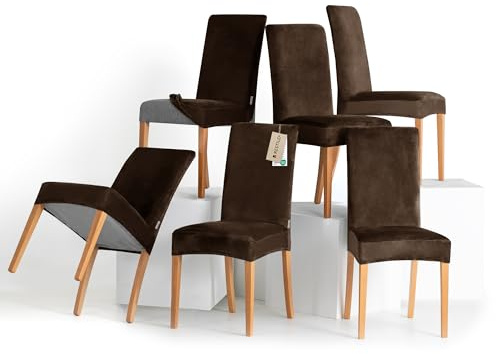RESTILO Stuhlhussen 6er Set Stretch Stuhlhussen Abnehmbare Waschbare Stuhlbezüge Esszimmerstühle Elastischer Stuhl Überzug für Esszimmer Küche Restaurant Hotel Bankett Hochzeit Party, Sento Braun