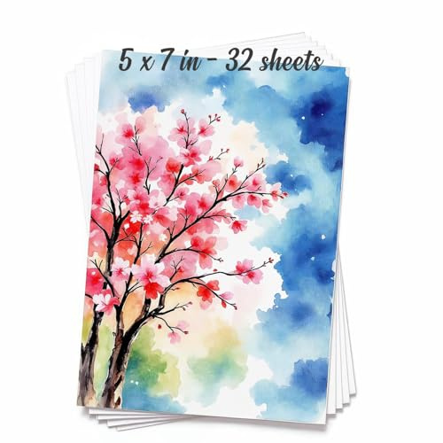 32 ark akvarellpapper 300 gr bomull - 12,7 x 17,8 cm - akvarellblock - konstmaterial för barn och vuxna - för målning, konstnärsskisser, staffli, akryl, frihandsteckning