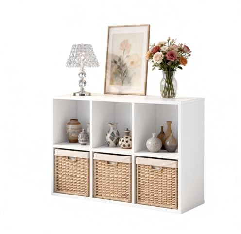 NewBeth Wooden 6 Cube Storage Organizer with Closed Back Panel,White Cube Shelf Cubby Storage Organizers with Compartments for Living,Bookshelf,Organizers Easy to Install (White, 6 Cube)