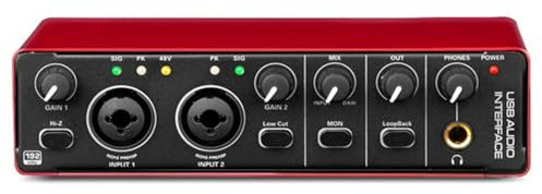 Flaroey Tarjeta de sonido de grabación con cable, dispositivo de interfaz de audio de alta definición de calidad de sonido para guitarra eléctrica, micrófono, estudio, color rojo