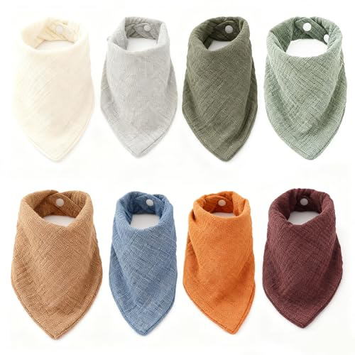 kaiyaya 8 pièces de bavoirs en forme de bandana pour bébé, bavoirs en triangle en mousseline de coton pour bébé, bavoirs ajustables pour bébé pour garçon et fille, douce écharpe en triangle absorbant